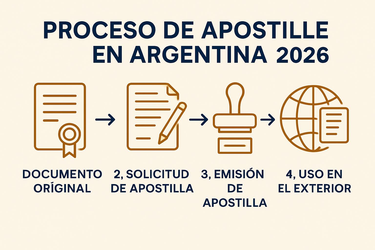 Infografía: pasos para obtener el apostille en Argentina 2026 — del documento al uso internacional