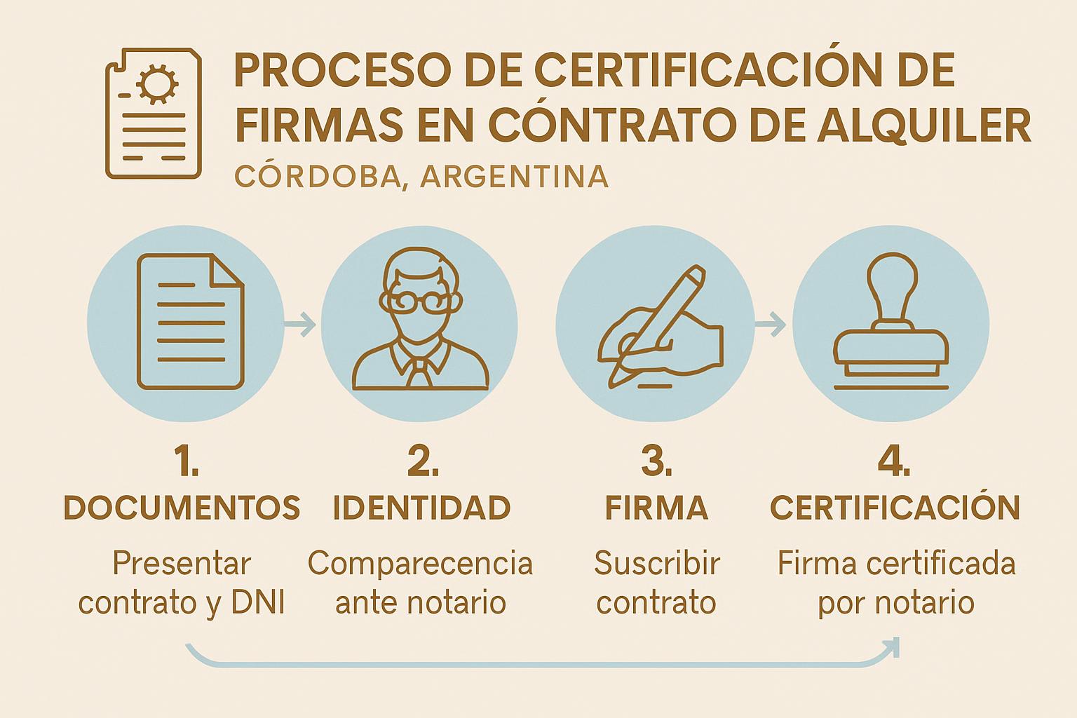 Infografía: pasos para certificar firmas en contrato de alquiler ante escribano en Córdoba 2026