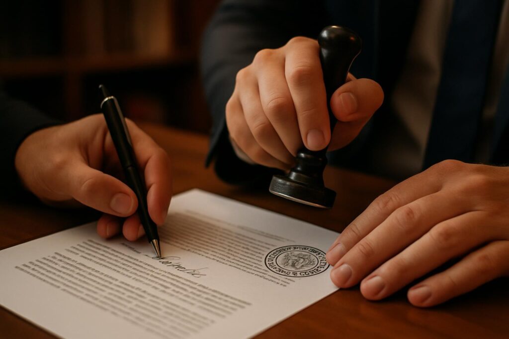 Certificación notarial de firma en Córdoba — escribano estampa sello en documento privado en Escribanía Echeto
