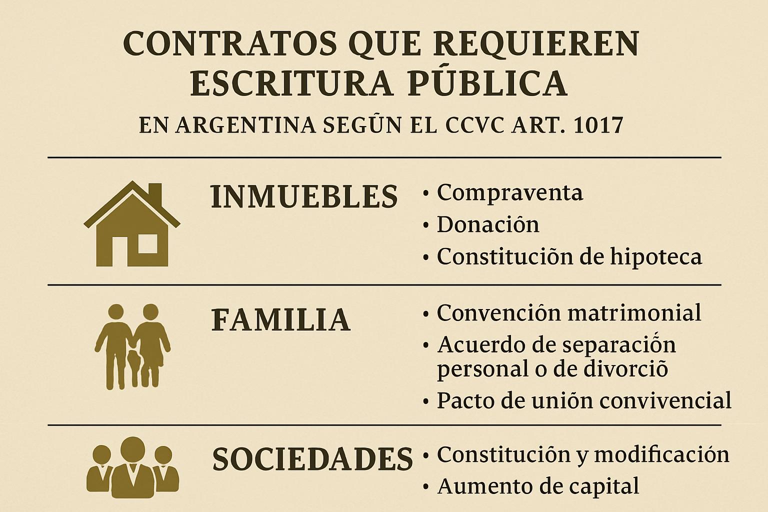Infografía: contratos que exigen escritura pública en Argentina según el Código Civil y Comercial 2026