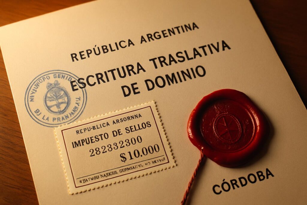 Impuesto de sellos en Córdoba 2026 — sello notarial y comprobante de pago en escritura de compraventa