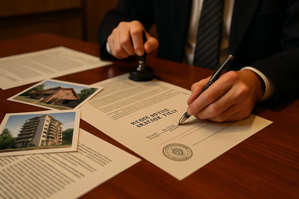 Poder notarial para vender una casa en Argentina — firma ante escribano con documentos del inmueble