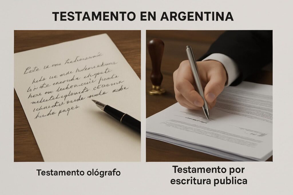 Comparación visual entre testamento ológrafo manuscrito y testamento ante escribano en Argentina