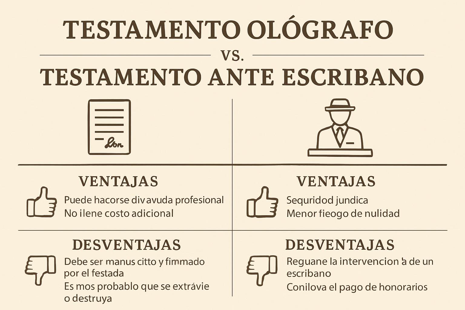 Infografía: diferencias entre testamento ológrafo y testamento ante escribano en Argentina 2026