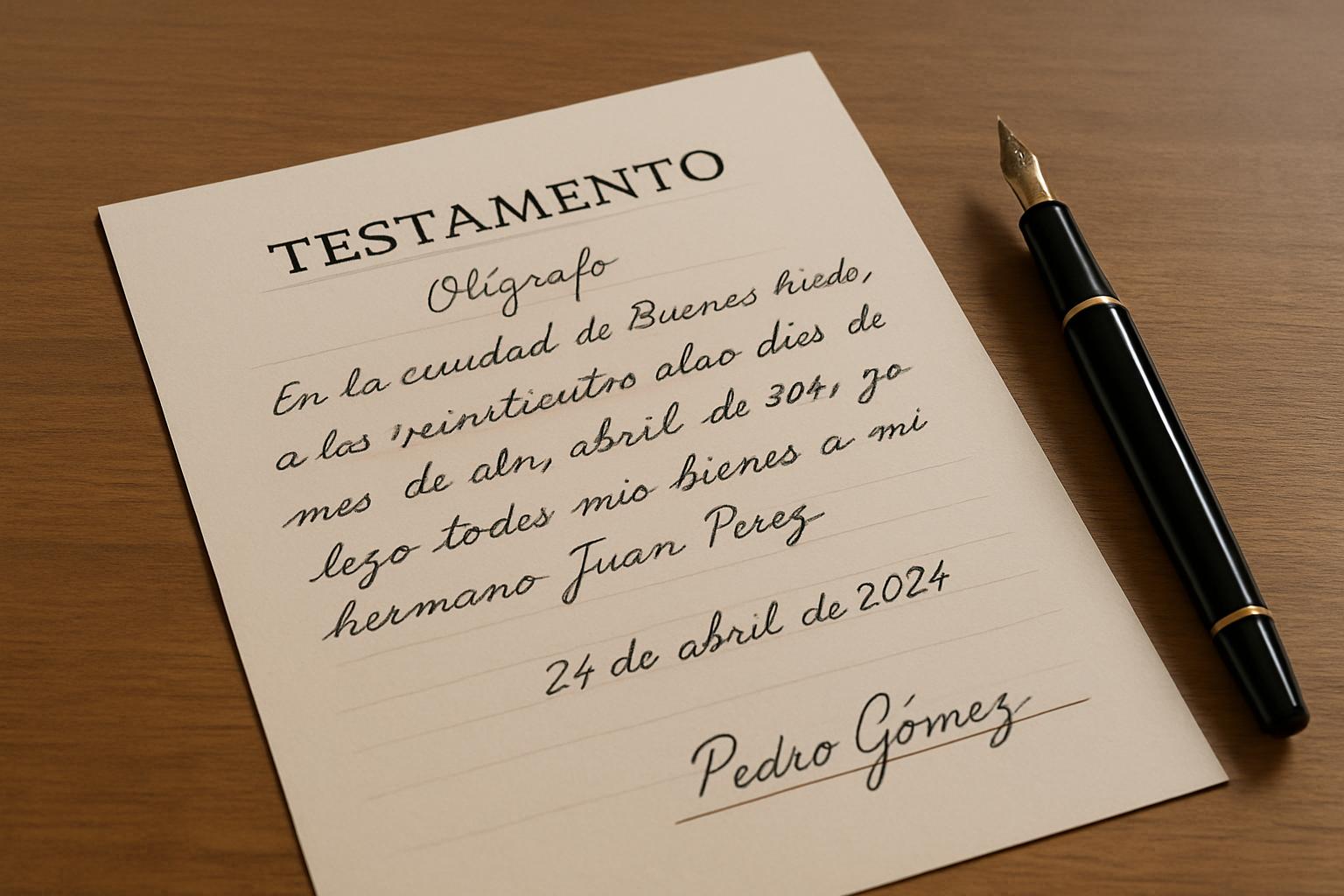 Ejemplo de testamento ológrafo manuscrito válido en Argentina según el CCyC