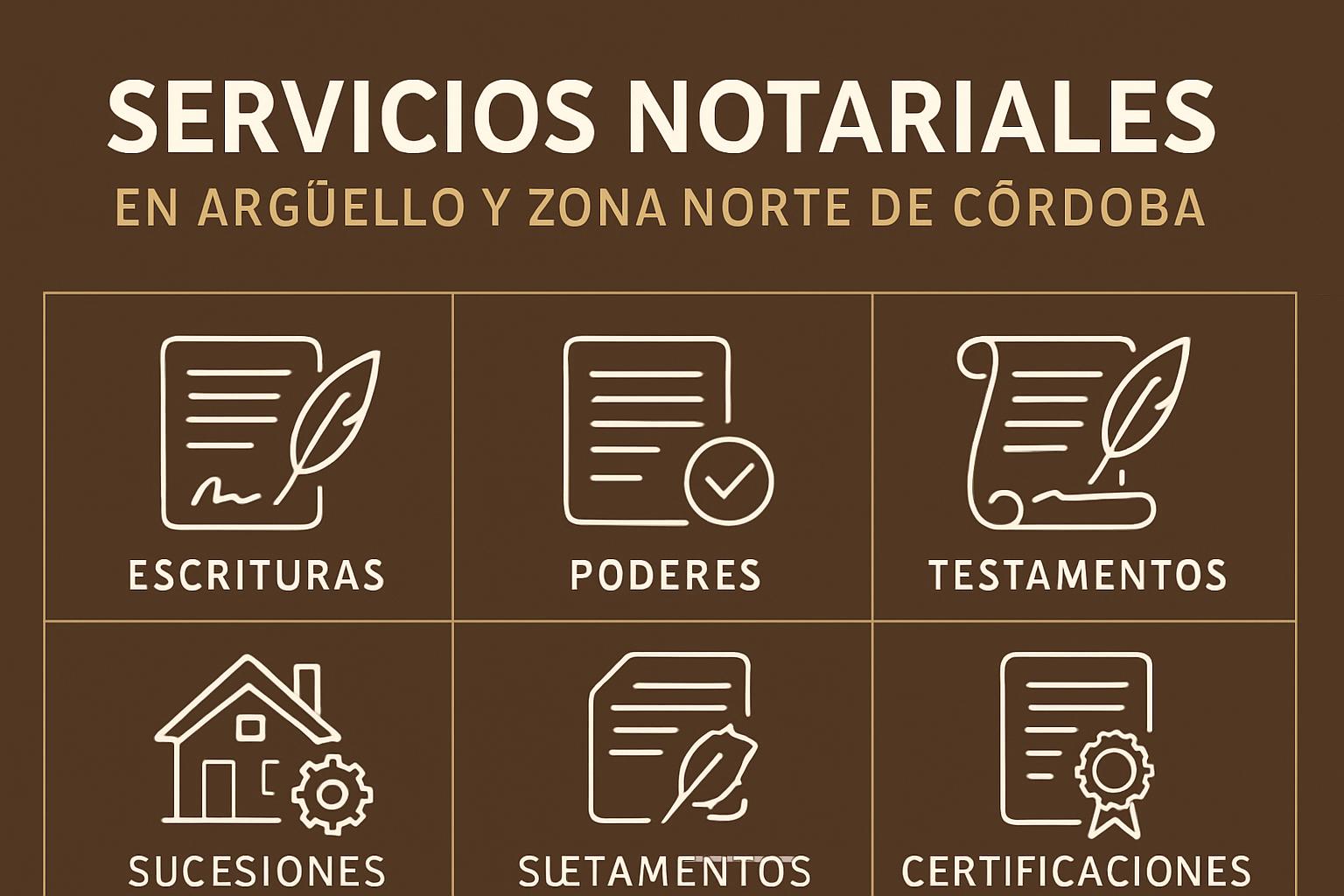 Infografía: servicios notariales disponibles en Argüello y zona norte Córdoba — Escribanía Echeto
