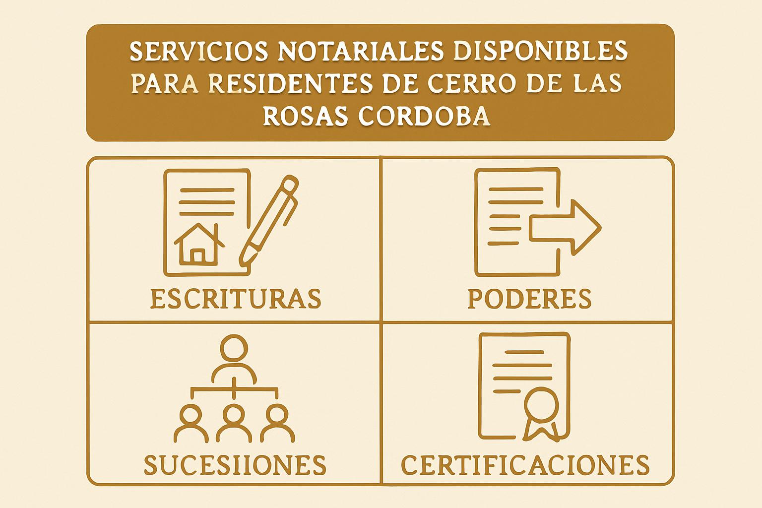 Escribanía en Cerro de las Rosas, Córdoba — Servicio notarial cercano Infografía: servicios notariales de Escribanía Echeto disponibles para residentes de Cerro de las Rosas