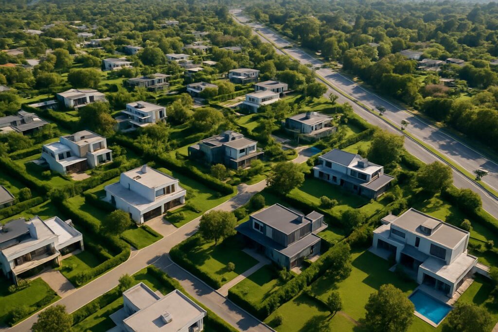 Vista de Villa Warcalde, Córdoba — barrio privado de zona norte atendido por Escribanía Echeto