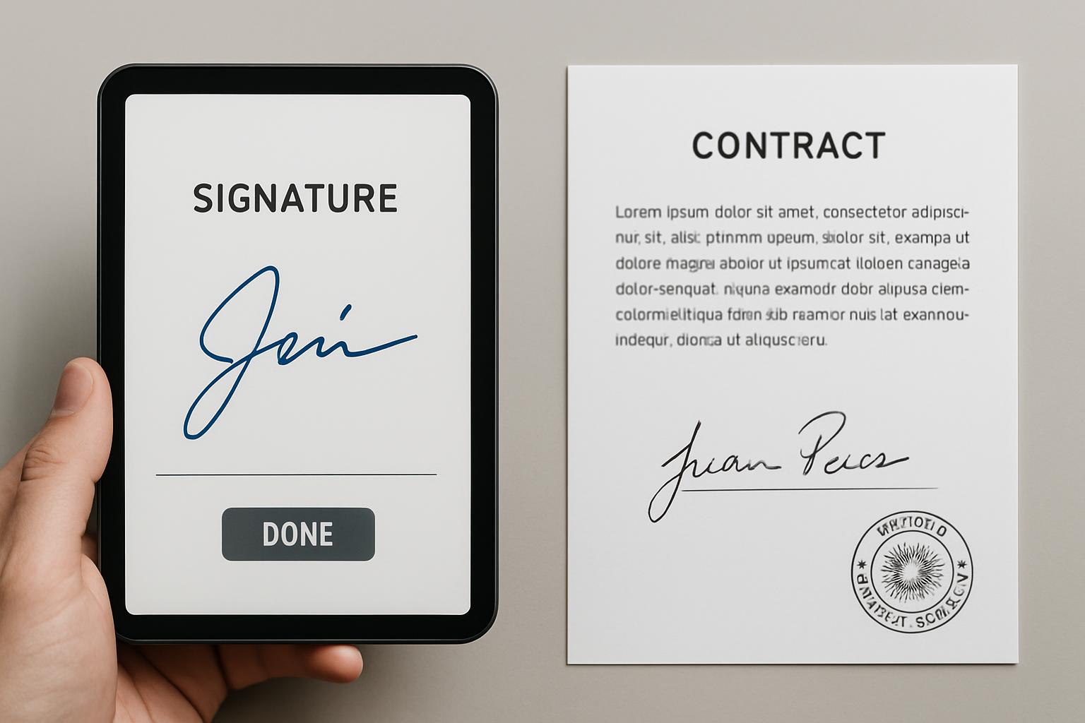 Comparación entre firma digital en tablet y firma notarial en documento físico en Argentina