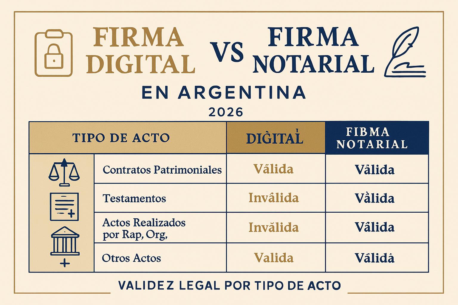 Infografía: firma digital vs firma notarial en Argentina 2026 — cuándo usar cada una según el acto jurídico